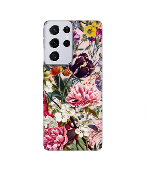 Husa Samsung Galaxy S21 Ultra, Silicon Premium, FLOWERS - PINK